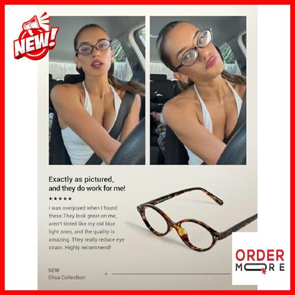 Blue Light Blocking Glasses Oval Frame Gaming Computer Screen - Picture 3 of 8